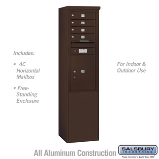 69 - 0.25 in. 11 Door High Unit Single Column 4 MB 1 Doors & 1 PL5 Front Loading Free Standing 4C Horizontal Mailbox Unit, Bronze - USPS Access