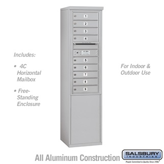 3911S-09AFU 69 - 0.25 in. 11 Door High Unit Single Column 9 MB1 Doors Front Loading Free Standing 4C Horizontal Mailbox Unit, Aluminum - USPS Access