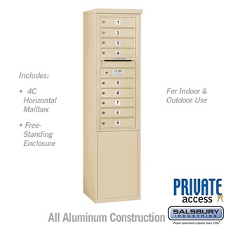 69 - 0.25 in. 11 Door High Unit Single Column 9 MB1 Doors Front Loading Free Standing 4C Horizontal Mailbox Unit, Sandstone - Private Access