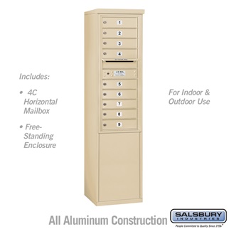 3911S-09SFU 69 - 0.25 in. 11 Door High Unit Single Column 9 MB1 Doors Front Loading Free Standing 4C Horizontal Mailbox Unit, Sandstone - USPS Access