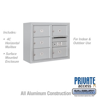 24-0.62 in. 6 Door High Unit Double Column 5 MB2 Doors Front Loading Surface Mounted 4C Horizontal Mailbox Unit, Aluminum - Private Access