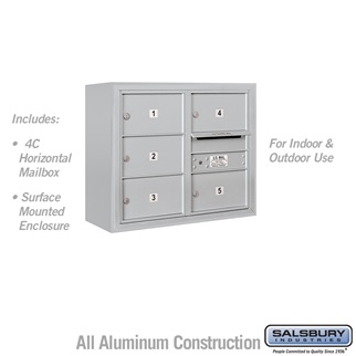 3806D-05AFU 24-0.62 in. 6 Door High Unit Double Column 5 MB2 Doors Front Loading Surface Mounted 4C Horizontal Mailbox Unit, Aluminum - USPS Access