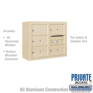 24-0.62 in. 6 Door High Unit Double Column 5 MB2 Doors Front Loading Surface Mounted 4C Horizontal Mailbox Unit, Sandstone - Private Access
