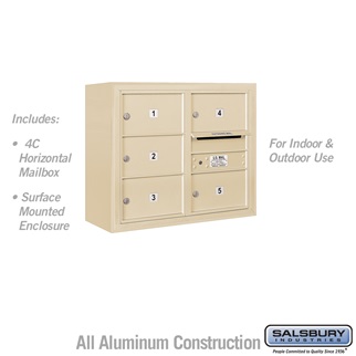 3806D-05SFU 24-0.62 in. 6 Door High Unit Double Column 5 MB2 Doors Front Loading Surface Mounted 4C Horizontal Mailbox Unit, Sandstone - USPS Access