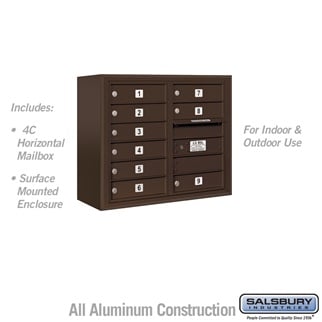 3806D-09ZFU 24-0.62 in. 6 Door High Unit Double Column 9 MB1 Doors Front Loading Surface Mounted 4C Horizontal Mailbox Unit, Bronze - USPS Access