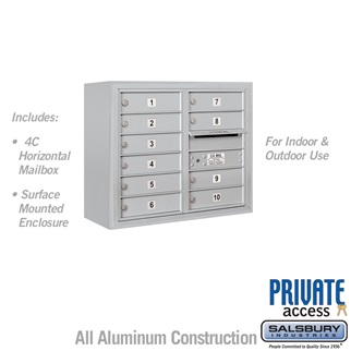24-0.62 in. 6 Door High Unit Double Column 10 MB1 Doors Front Loading Surface Mounted 4C Horizontal Mailbox Unit, Aluminum - Private Access
