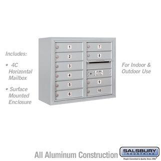 3806D-10AFU 24-0.62 in. 6 Door High Unit Double Column 10 MB1 Doors Front Loading Surface Mounted 4C Horizontal Mailbox Unit, Aluminum - USPS Access