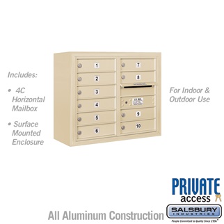 24-0.62 in. 6 Door High Unit Double Column 10 MB1 Doors Front Loading Surface Mounted 4C Horizontal Mailbox Unit, Sandstone - Private Access