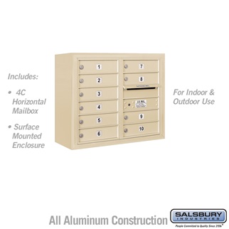 3806D-10SFU 24-0.62 in. 6 Door High Unit Double Column 10 MB1 Doors Front Loading Surface Mounted 4C Horizontal Mailbox Unit, Sandstone - USPS Access