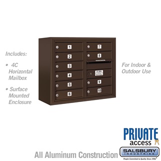 3806D-10ZFP 24-0.62 in. 6 Door High Unit Double Column 10 MB1 Doors Front Loading Surface Mounted 4C Horizontal Mailbox Unit, Bronze - Private Access
