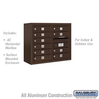 3806D-10ZFU 24-0.62 in. 6 Door High Unit Double Column 10 MB1 Doors Front Loading Surface Mounted 4C Horizontal Mailbox Unit, Bronze - USPS Access