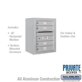 24-0.62 in. 6 Door High Unit Single Column 4 MB1 Doors Front Loading Surface Mounted 4C Horizontal Mailbox Unit, Aluminum - Private Access