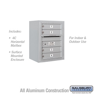 3806S-04AFU 24-0.62 in. 6 Door High Unit Single Column 4 MB1 Doors Front Loading Surface Mounted 4C Horizontal Mailbox Unit, Aluminum - USPS Access