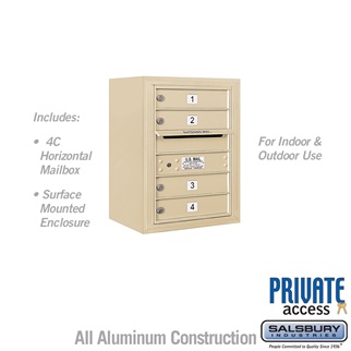 24-0.62 in. 6 Door High Unit Single Column 4 MB1 Doors Front Loading Surface Mounted 4C Horizontal Mailbox Unit, Sandstone - Private Access