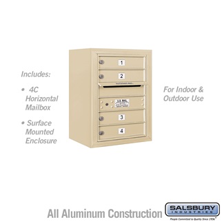 3806S-04SFU 24-0.62 in. 6 Door High Unit Single Column 4 MB1 Doors Front Loading Surface Mounted 4C Horizontal Mailbox Unit, Sandstone - USPS Access