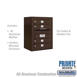 3806S-04ZFP 24-0.62 in. 6 Door High Unit Single Column 4 MB1 Doors Front Loading Surface Mounted 4C Horizontal Mailbox Unit, Bronze - Private Access