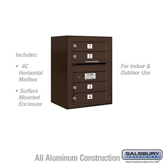 3806S-04ZFU 24-0.62 in. 6 Door High Unit Single Column 4 MB1 Doors Front Loading Surface Mounted 4C Horizontal Mailbox Unit, Bronze - USPS Access