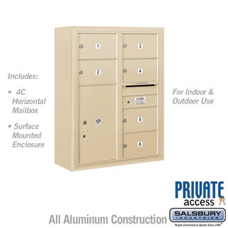38-0.62 in. 10 Door High Unit Double Column 6 MB2 Doors & 1 PL6 Front Loading Surface Mounted 4C Horizontal Mailbox Unit, Sandstone - Private Access