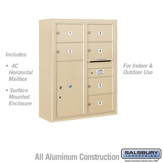 38-0.62 in. 10 Door High Unit Double Column 6 MB2 Doors & 1 PL6 Front Loading Surface Mounted 4C Horizontal Mailbox Unit, Sandstone - USPS Access