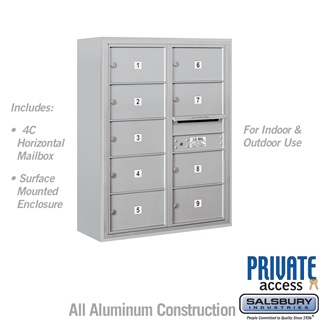 38-0.62 in. 10 Door High Unit Double Column 9 MB2 Doors Front Loading Surface Mounted 4C Horizontal Mailbox Unit, Aluminum - Private Access