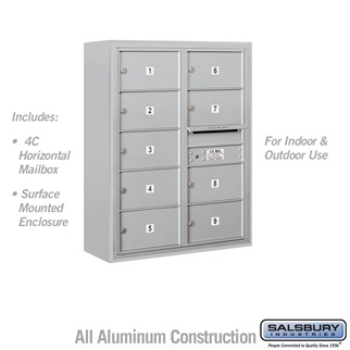 3810D-09AFU 38-0.62 in. 10 Door High Unit Double Column 9 MB2 Doors Front Loading Surface Mounted 4C Horizontal Mailbox Unit, Aluminum - USPS Access