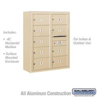 3810D-09SFU 38-0.62 in. 10 Door High Unit Double Column 9 MB2 Doors Front Loading Surface Mounted 4C Horizontal Mailbox Unit, Sandstone - USPS Access
