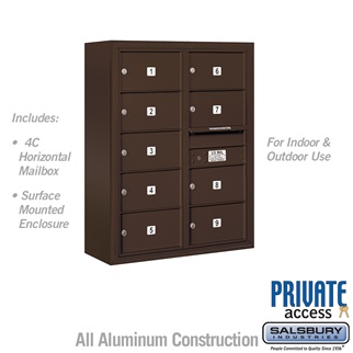 3810D-09ZFP 38-0.62 in. 10 Door High Unit Double Column 9 MB2 Doors Front Loading Surface Mounted 4C Horizontal Mailbox Unit, Bronze - Private Access
