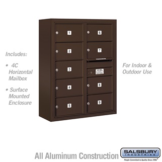 3810D-09ZFU 38-0.62 in. 10 Door High Unit Double Column 9 MB2 Doors Front Loading Surface Mounted 4C Horizontal Mailbox Unit, Bronze - USPS Access