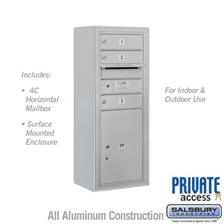 38-0.62 in. 10 Door High Unit Single Column 3 MB1 Doors & 1 PL5 Front Loading Surface Mounted 4C Horizontal Mailbox Unit, Aluminum - Private Access