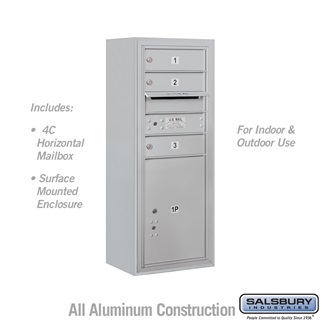38-0.62 in. 10 Door High Unit Single Column 3 MB1 Doors & 1 PL5 Front Loading Surface Mounted 4C Horizontal Mailbox Unit, Aluminum - USPS Access