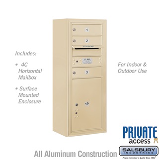 38-0.62 in. 10 Door High Unit Single Column 3 MB1 Doors & 1 PL5 Front Loading Surface Mounted 4C Horizontal Mailbox Unit, Sandstone - Private Access