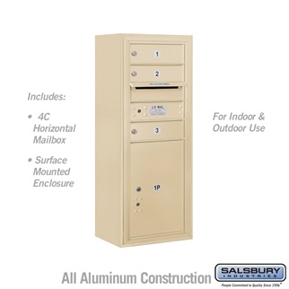 38-0.62 in. 10 Door High Unit Single Column 3 MB1 Doors & 1 PL5 Front Loading Surface Mounted 4C Horizontal Mailbox Unit, Sandstone - USPS Access
