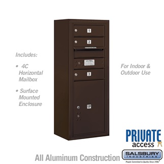 38-0.62 in. 10 Door High Unit Single Column 3 MB1 Doors & 1 PL5 Front Loading Surface Mounted 4C Horizontal Mailbox Unit, Bronze - Private Access