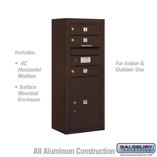 38-0.62 in. 10 Door High Unit Single Column 3 MB1 Doors & 1 PL5 Front Loading Surface Mounted 4C Horizontal Mailbox Unit, Bronze - USPS Access