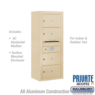 38-0.62 in. 10 Door High Unit Single Column 4 MB2 Doors Front Loading Surface Mounted 4C Horizontal Mailbox Unit, Sandstone - Private Access