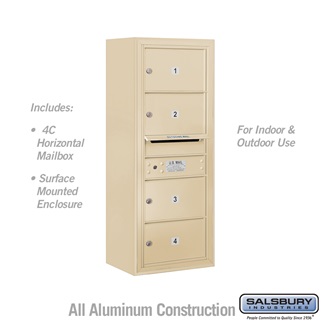 3810S-04SFU 38-0.62 in. 10 Door High Unit Single Column 4 MB2 Doors Front Loading Surface Mounted 4C Horizontal Mailbox Unit, Sandstone - USPS Access