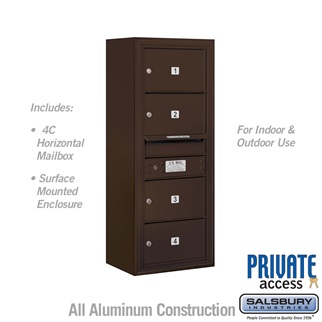 3810S-04ZFP 38-0.62 in. 10 Door High Unit Single Column 4 MB2 Doors Front Loading Surface Mounted 4C Horizontal Mailbox Unit, Bronze - Private Access