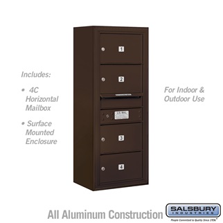 3810S-04ZFU 38-0.62 in. 10 Door High Unit Single Column 4 MB2 Doors Front Loading Surface Mounted 4C Horizontal Mailbox Unit, Bronze - USPS Access