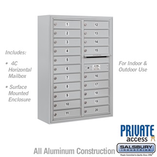 42 - 0.125 in. 11 Door High Unit Double Column 20 MB1 Doors Front Loading Surface Mounted 4C Horizontal Mailbox Unit, Aluminum - Private Access