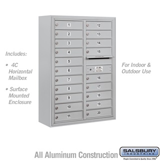 42 - 0.125 in. 11 Door High Unit Double Column 20 MB1 Doors Front Loading Surface Mounted 4C Horizontal Mailbox Unit, Aluminum - USPS Access
