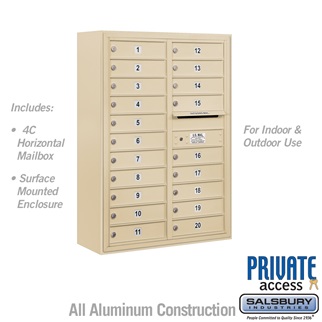 42 - 0.125 in. 11 Door High Unit Double Column 20 MB1 Doors Front Loading Surface Mounted 4C Horizontal Mailbox Unit, Sandstone - Private Access