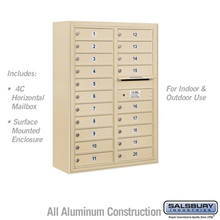 42 - 0.125 in. 11 Door High Unit Double Column 20 MB1 Doors Front Loading Surface Mounted 4C Horizontal Mailbox Unit, Sandstone - USPS Access