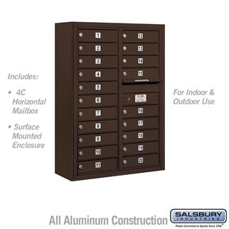 42 - 0.125 in. 11 Door High Unit Double Column 20 MB1 Doors Front Loading Surface Mounted 4C Horizontal Mailbox Unit, Bronze - USPS Access