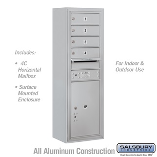 42 - 0.125 in. 11 Door High Unit Single Column 4 MB 1 Doors & 1 PL5 Front Loading Surface Mounted 4C Horizontal Mailbox Unit, Aluminum - USPS Access