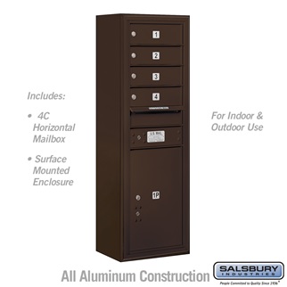 42 - 0.125 in. 11 Door High Unit Single Column 4 MB 1 Doors & 1 PL5 Front Loading Surface Mounted 4C Horizontal Mailbox Unit, Bronze - USPS Access