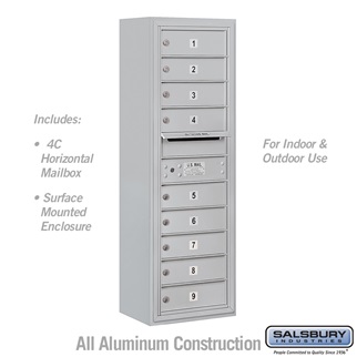42 - 0.125 in. 11 Door High Unit Single Column 9 MB1 Doors Front Loading Surface Mounted 4C Horizontal Mailbox Unit, Aluminum - USPS Access