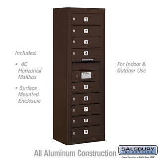 3811S-09ZFU 42 - 0.125 in. 11 Door High Unit Single Column 9 MB1 Doors Front Loading Surface Mounted 4C Horizontal Mailbox Unit, Bronze - USPS Access