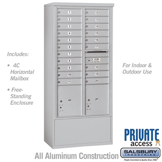 72 in. Maximum Height Unit Double Column 20 MB1 Doors & 2 PL4.5s Front Loading Free Standing 4C Horizontal Mailbox Unit, Aluminum - Private Access