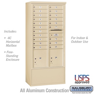 72 in. Maximum Height Unit Double Column 20 MB1 Doors & 2 PL4.5s Front Loading Free Standing 4C Horizontal Mailbox Unit, Sandstone - Private Access