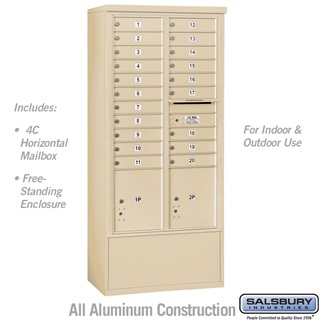72 in. Maximum Height Unit Double Column 20 MB1 Doors & 2 PL4.5s Front Loading Free Standing 4C Horizontal Mailbox Unit, Sandstone - USPS Access
